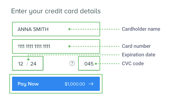 Visa/Mastercard card info form