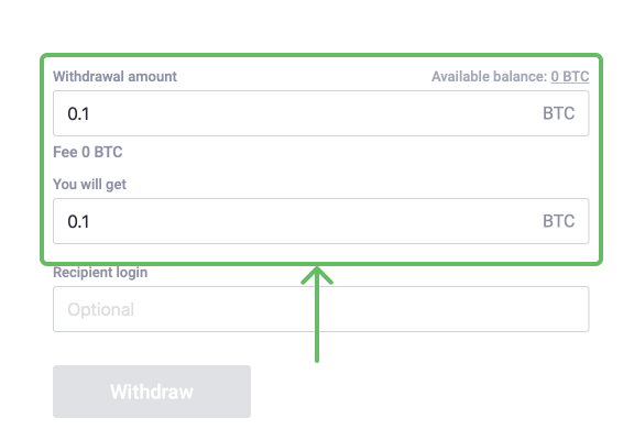 Enter BTC withdrawal amount