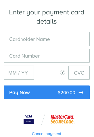Visa:Mastercard payment details